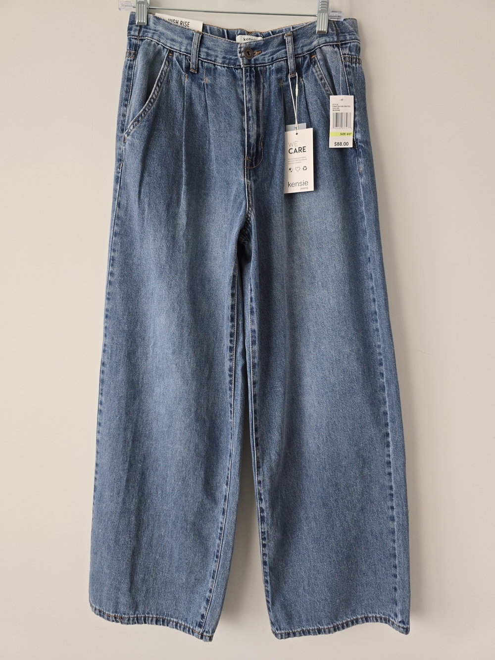 Kensie Wide Leg Jeans Light Wash Pleated Trouser Size 27 NWT